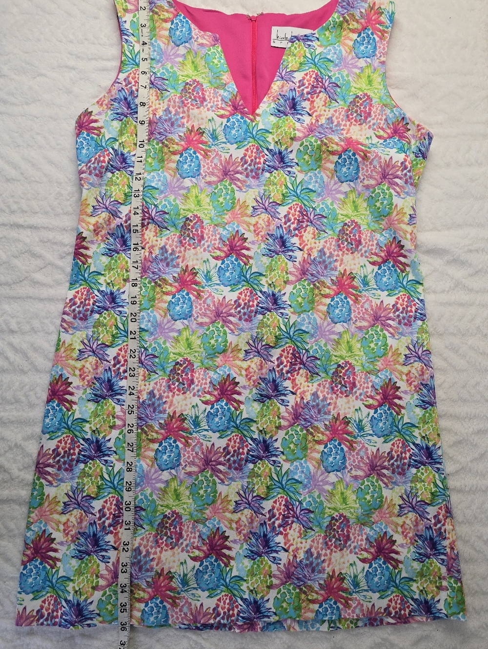 Nicole Miller Pineapple Print Dress Multicolor Tropical Sleeveless Shift  16 - Picture 12 of 12